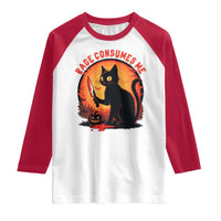 Funny Black Cat Halloween Funny Black Cat Murderous Cat With Knife Raglan Shirt Rage Is Consuming Me - Wonder Print Shop