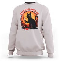 Funny Black Cat Halloween Funny Black Cat Murderous Cat With Knife Sweatshirt Rage Is Consuming Me - Wonder Print Shop