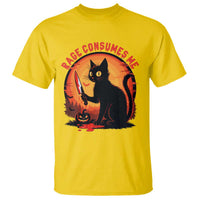 Funny Black Cat Halloween Funny Black Cat Murderous Cat With Knife T Shirt Rage Is Consuming Me - Wonder Print Shop