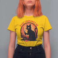 Funny Black Cat Halloween Funny Black Cat Murderous Cat With Knife T Shirt For Women Rage Is Consuming Me - Wonder Print Shop