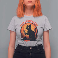 Funny Black Cat Halloween Funny Black Cat Murderous Cat With Knife T Shirt For Women Rage Is Consuming Me - Wonder Print Shop