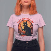 Funny Black Cat Halloween Funny Black Cat Murderous Cat With Knife T Shirt For Women Rage Is Consuming Me - Wonder Print Shop