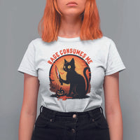 Funny Black Cat Halloween Funny Black Cat Murderous Cat With Knife T Shirt For Women Rage Is Consuming Me - Wonder Print Shop