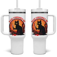 Funny Black Cat Halloween Funny Black Cat Murderous Cat With Knife Tumbler With Handle Rage Is Consuming Me