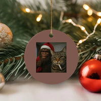 Funny Cat Selfie Bigfoot Xmas Sasquatch Ceramic Ornament - Wonder Print Shop