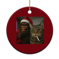 Funny Cat Selfie Bigfoot Xmas Sasquatch Ceramic Ornament - Wonder Print Shop