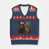 Funny Cat Selfie Bigfoot Xmas Sasquatch V-Neck Knit Sweater Vest - Wonder Print Shop