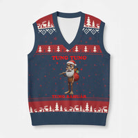 Funny Italian Brainrot Xmas V-Neck Knit Sweater Vest Tung Tung Tung Sahur Meme - Wonder Print Shop