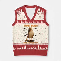Funny Italian Brainrot Halloween V-Neck Knit Sweater Vest Tung Tung Tung Sahur Meme - Wonder Print Shop