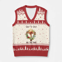 Cross Christian Xmas V-Neck Knit Sweater Vest God Is Good All The Time - Wonder Print Shop