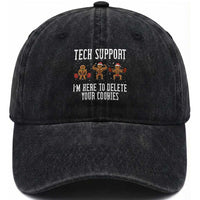 Tech Support Funny Christmas Washed Cotton Baseball Cap Gingerbread I Am Here To Delete Your Cookies