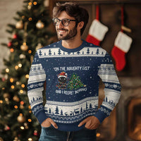 Funny Cat Xmas Ugly Christmas Sweater On The Naughty List And I Regret Nothing - Wonder Print Shop