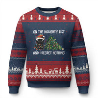 Funny Cat Xmas Ugly Christmas Sweater On The Naughty List And I Regret Nothing - Wonder Print Shop