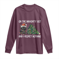 Funny Cat Christmas Long Sleeve Shirt On The Naughty List And I Regret Nothing - Wonder Print Shop