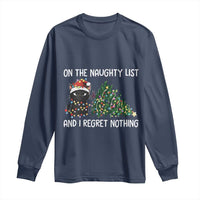 Funny Cat Christmas Long Sleeve Shirt On The Naughty List And I Regret Nothing - Wonder Print Shop