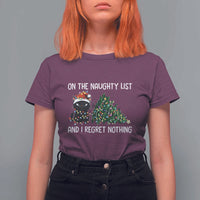 Funny Cat Christmas T Shirt For Women On The Naughty List And I Regret Nothing - Wonder Print Shop