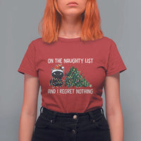 Funny Cat Christmas T Shirt For Women On The Naughty List And I Regret Nothing - Wonder Print Shop
