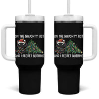 Funny Cat Christmas Tumbler With Handle On The Naughty List And I Regret Nothing - Wonder Print Shop