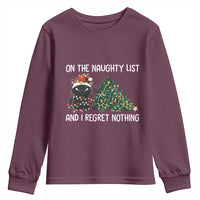 Funny Cat Christmas Youth Sweatshirt On The Naughty List And I Regret Nothing - Wonder Print Shop