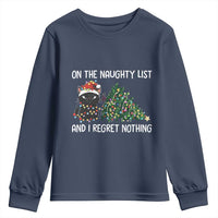 Funny Cat Christmas Youth Sweatshirt On The Naughty List And I Regret Nothing - Wonder Print Shop