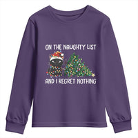 Funny Cat Christmas Youth Sweatshirt On The Naughty List And I Regret Nothing - Wonder Print Shop