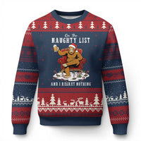Funny Bigfoot Xmas Ugly Christmas Sweater On The Naughty List And I Regret Nothing - Wonder Print Shop