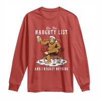 Funny Bigfoot Christmas Long Sleeve Shirt On The Naughty List And I Regret Nothing - Wonder Print Shop