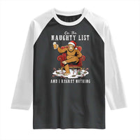 Funny Bigfoot Christmas Raglan Shirt On The Naughty List And I Regret Nothing - Wonder Print Shop