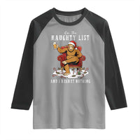 Funny Bigfoot Christmas Raglan Shirt On The Naughty List And I Regret Nothing - Wonder Print Shop
