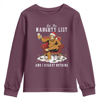 Funny Bigfoot Christmas Youth Sweatshirt On The Naughty List And I Regret Nothing - Wonder Print Shop