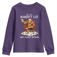 Funny Bigfoot Christmas Youth Sweatshirt On The Naughty List And I Regret Nothing - Wonder Print Shop