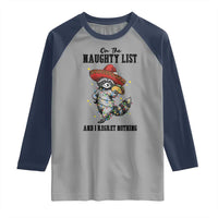 Funny Mexican Racoon Taco Christmas Raglan Shirt On The Naughty List And I Regret Nothing - Wonder Print Shop