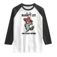 Funny Mexican Racoon Taco Christmas Raglan Shirt On The Naughty List And I Regret Nothing - Wonder Print Shop