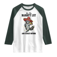 Funny Mexican Racoon Taco Christmas Raglan Shirt On The Naughty List And I Regret Nothing - Wonder Print Shop