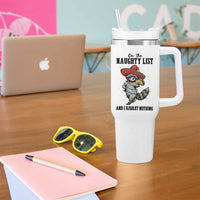 Funny Mexican Racoon Taco Christmas Tumbler With Handle On The Naughty List And I Regret Nothing - Wonder Print Shop