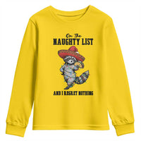 Funny Mexican Racoon Taco Christmas Youth Sweatshirt On The Naughty List And I Regret Nothing - Wonder Print Shop