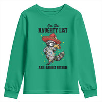 Funny Mexican Racoon Taco Christmas Youth Sweatshirt On The Naughty List And I Regret Nothing - Wonder Print Shop