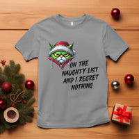 Funny Cat Green Christmas T Shirt On The Naughty List And I Regret Nothing - Wonder Print Shop