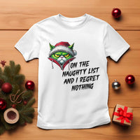 Funny Cat Green Christmas T Shirt On The Naughty List And I Regret Nothing - Wonder Print Shop