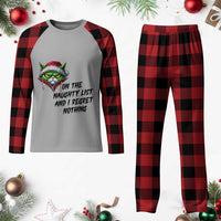 Funny Cat Green Christmas Plaid Pajama Set On The Naughty List And I Regret Nothing - Wonder Print Shop