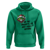 Funny Cat Green Christmas Hoodie On The Naughty List And I Regret Nothing - Wonder Print Shop