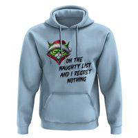 Funny Cat Green Christmas Hoodie On The Naughty List And I Regret Nothing - Wonder Print Shop