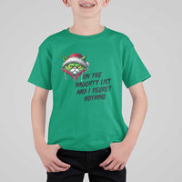 Funny Cat Green Christmas T Shirt For Kid On The Naughty List And I Regret Nothing - Wonder Print Shop