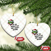 Funny Cat Green Xmas Ceramic Ornament On The Naughty List And I Regret Nothing - Wonder Print Shop