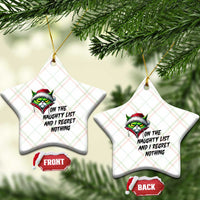 Funny Cat Green Xmas Ceramic Ornament On The Naughty List And I Regret Nothing - Wonder Print Shop