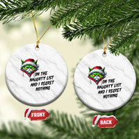 Funny Cat Green Xmas Ceramic Ornament On The Naughty List And I Regret Nothing - Wonder Print Shop