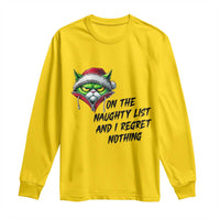 Funny Cat Green Christmas Long Sleeve Shirt On The Naughty List And I Regret Nothing - Wonder Print Shop