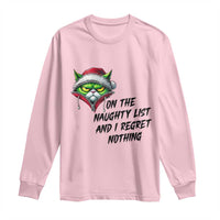 Funny Cat Green Christmas Long Sleeve Shirt On The Naughty List And I Regret Nothing - Wonder Print Shop