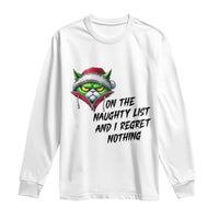 Funny Cat Green Christmas Long Sleeve Shirt On The Naughty List And I Regret Nothing - Wonder Print Shop