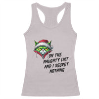 Funny Cat Green Christmas Racerback Tank Top On The Naughty List And I Regret Nothing - Wonder Print Shop